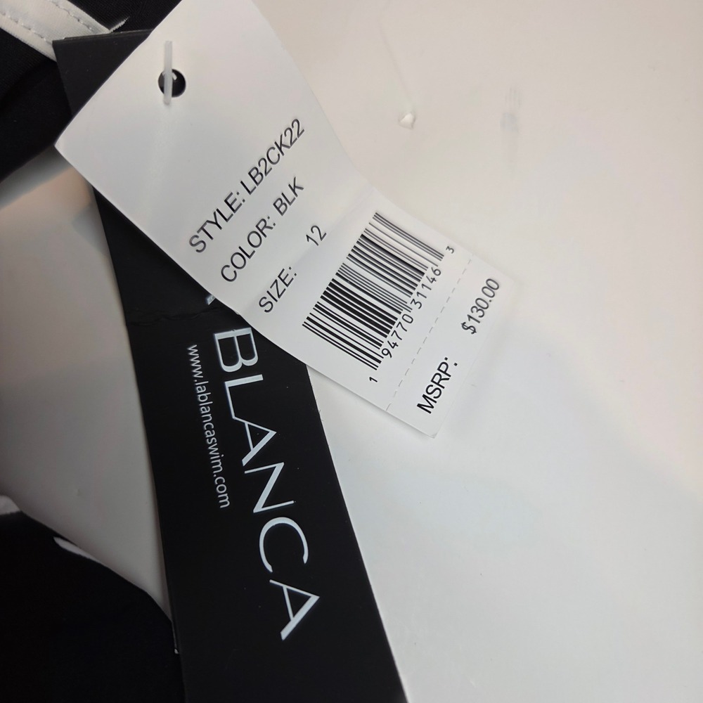La Blanca One Piece Women 12 Black Floral Tummy Control Crisscross Strap 856 NWT - Picture 5 of 14